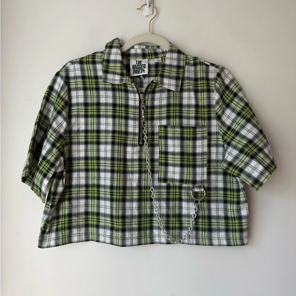 Urban Outfitters The Ragged Priest Cooler Green Black Plaid Chain Shirt S
